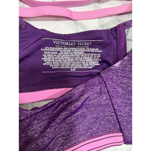 Victoria's Secret No-Wire Bra 34B Purple Heather with Pink Straps Lightly Lined - Picture 4 of 4